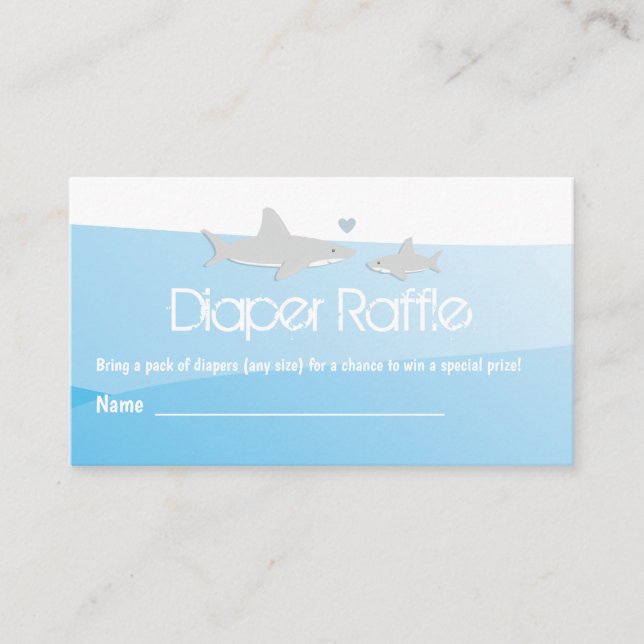 Tarjeta De Recepción Diaper Raffle Shark Blue Ocean Baby Shower (Anverso)