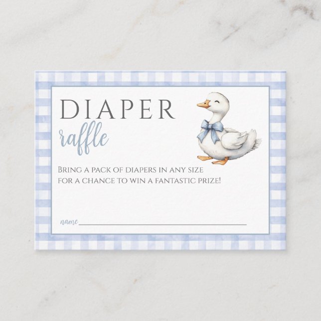 Tarjeta De Recepción Diaper Raffle Silly Goose Blue Boy Baby Shower (Anverso)