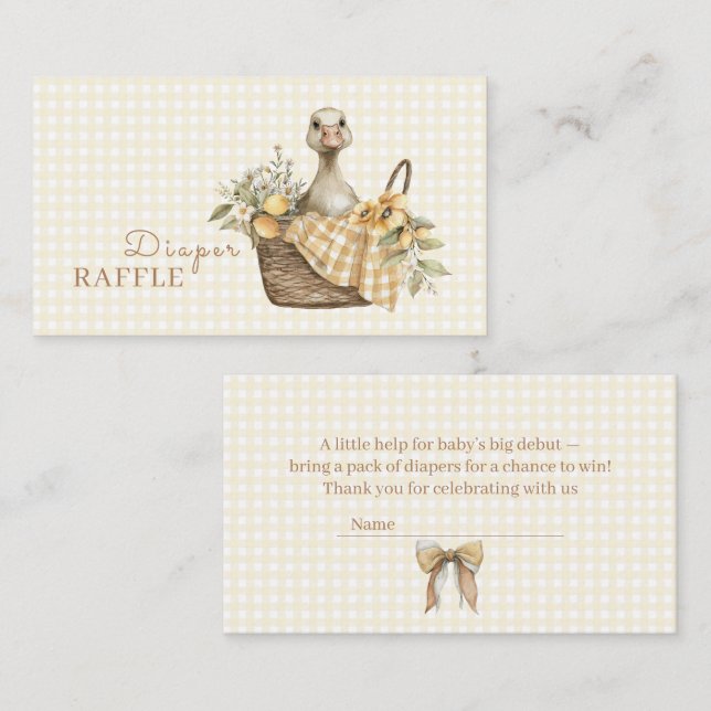 Tarjeta De Recepción Diaper Raffle Silly Goose Lemon Watercolor  (Anverso / Reverso)