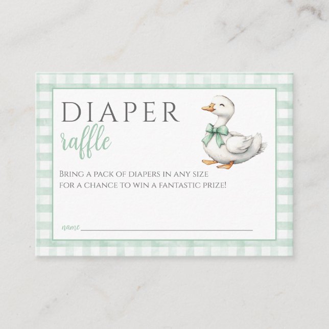 Tarjeta De Recepción Diaper Raffle Silly Goose Neutral Baby Shower (Anverso)