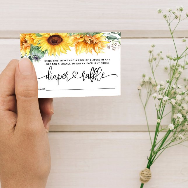 Tarjeta De Recepción Diaper Raffle Sunflower Baby Shower (Bring sunshine and luck to our Sunflower Raffle Card - enter for a chance to win fabulous prizes!)