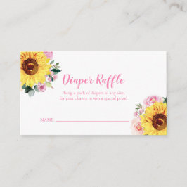 Tarjeta De Recepción Diaper Raffle Sunflower Pink Floral Baby Shower