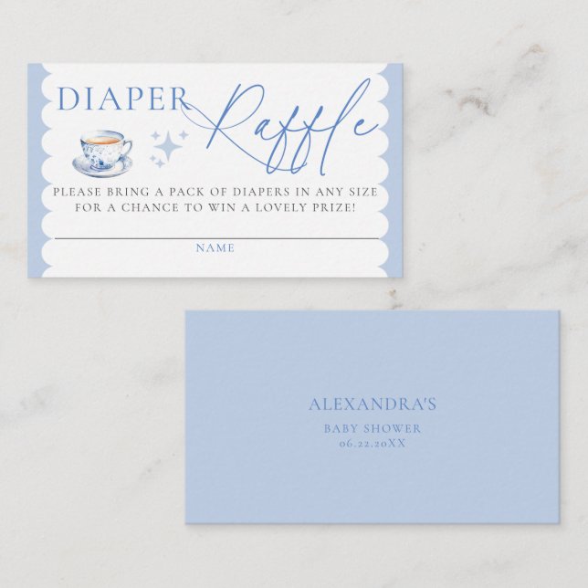 Tarjeta De Recepción Diaper Raffle Tea Brewing Script Boy Baby Shower (Anverso / Reverso)