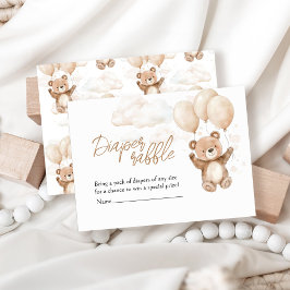 Tarjeta De Recepción Diaper Raffle Teddy Bear Baby Shower