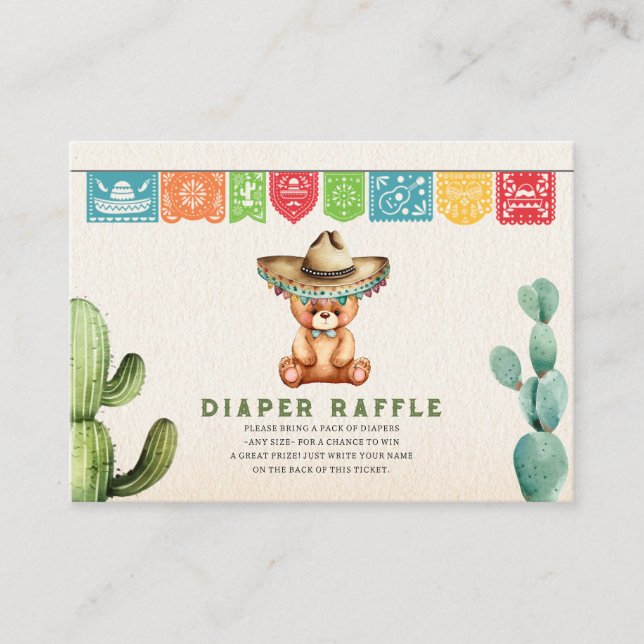 Tarjeta De Recepción Diaper Raffle Teddy Bear Baby Shower Fiesta (Anverso)