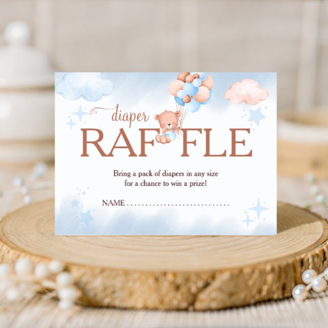 Tarjeta De Recepción Diaper Raffle Teddy Bear Blue and Blush Baby Showe (Subido por el creador)