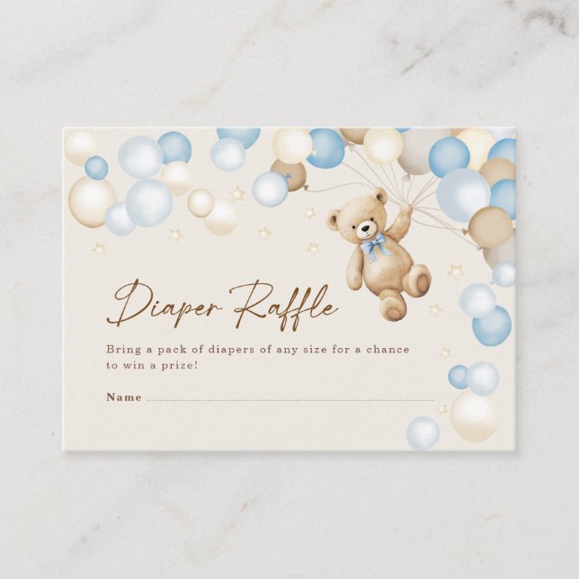 Tarjeta De Recepción Diaper Raffle Teddy Bear Boy Baby Shower (Anverso)