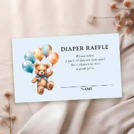 Tarjeta De Recepción Diaper Raffle Teddy Bear Boy Baby Shower azul