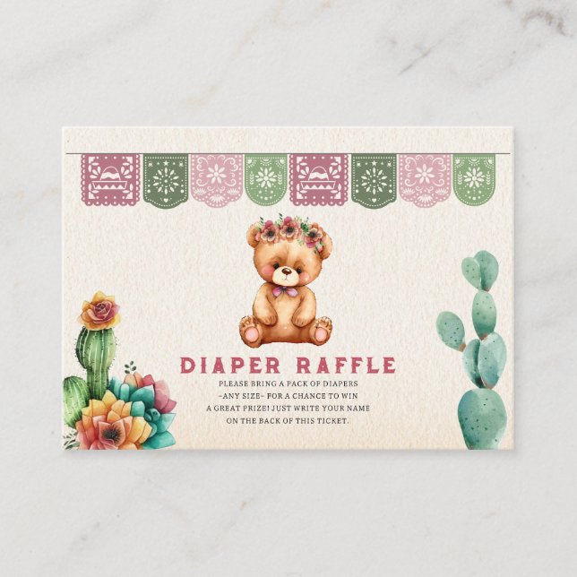 Tarjeta De Recepción Diaper Raffle Teddy Bear Chica Baby Shower Fiesta (Anverso)