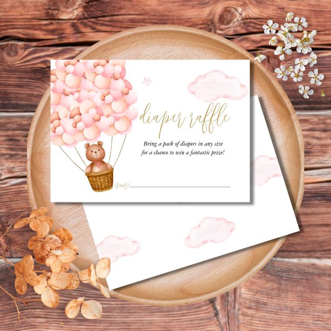 Tarjeta De Recepción Diaper Raffle Teddy Bear Chica rosa Baby Shower (Subido por el creador)