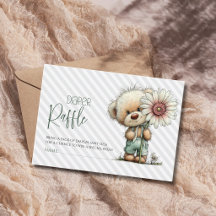 Diaper Raffle Teddy Daisy Baby Shower Rayas Grises