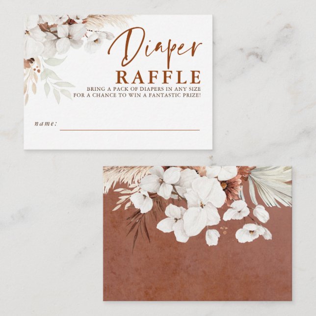 Tarjeta De Recepción Diaper Raffle Terracotta Floral Baby Shower Ticket (Anverso / Reverso)