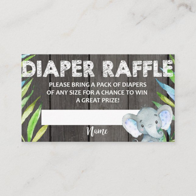 Tarjeta De Recepción Diaper Raffle Ticket Baby Shower Elephant Rustic (Anverso)