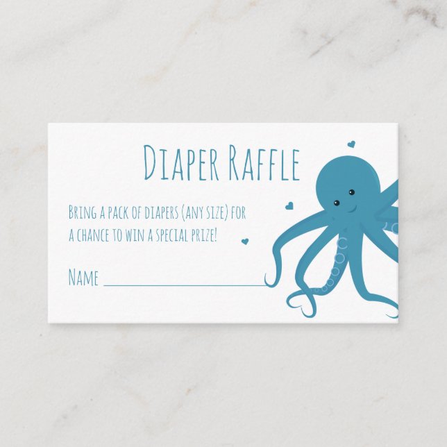 Tarjeta De Recepción Diaper Raffle Ticket Blue Octopus Hearts Animal (Anverso)
