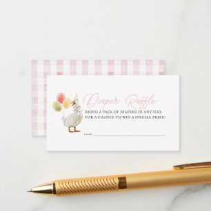 Tarjeta De Recepción Diaper Raffle Ticket Chica de Gingham Rosa