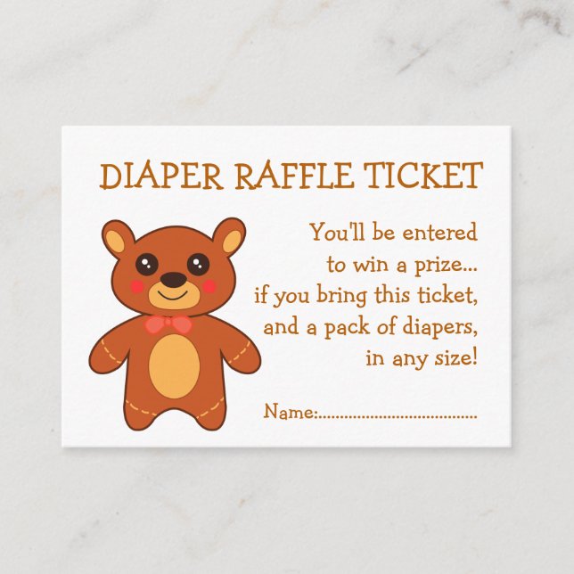 Tarjeta De Recepción Diaper Raffle Ticket Cuide Bear (Anverso)