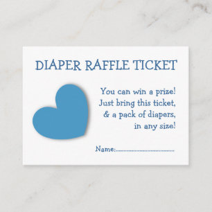 Tarjeta De Recepción Diaper Raffle Ticket Cute el corazón azul para beb
