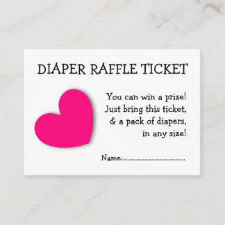 Tarjeta De Recepción Diaper Raffle Ticket Cute el corazón rosado para l