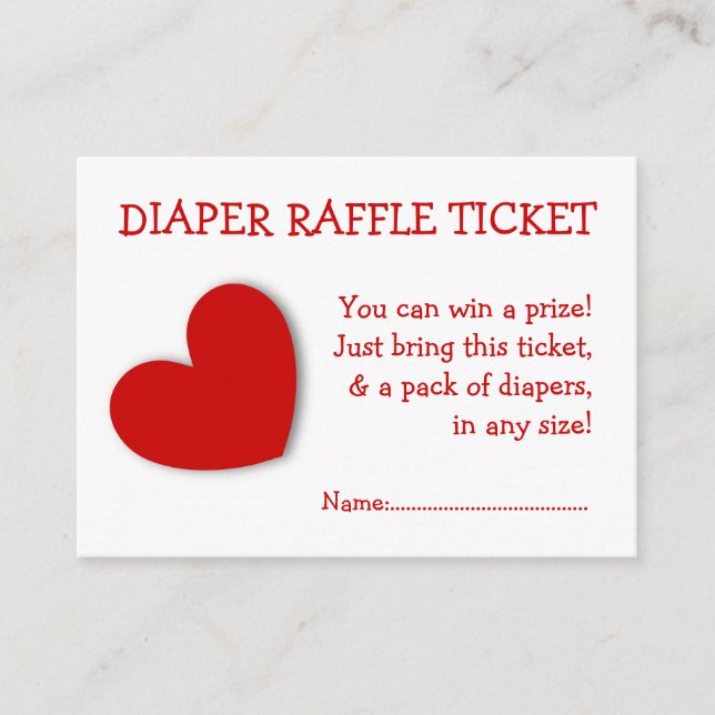 Tarjeta De Recepción Diaper Raffle Ticket Cute Heart Gender Neutral (Anverso)