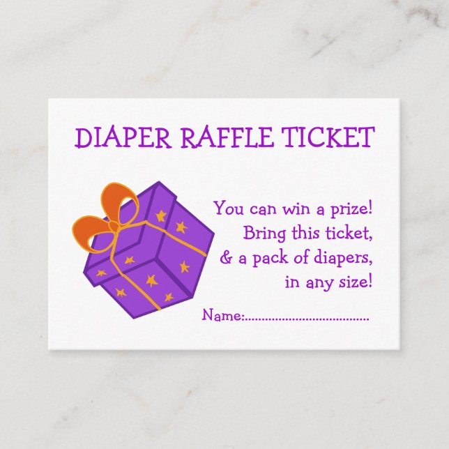 Tarjeta De Recepción Diaper Raffle Ticket Cute presente para la niña (Anverso)