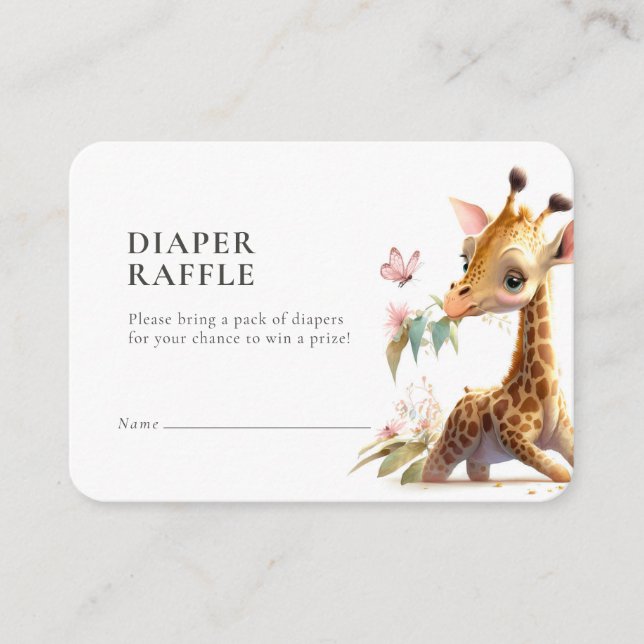 Tarjeta De Recepción Diaper Raffle Ticket Giraffe Chica Rosa (Anverso)