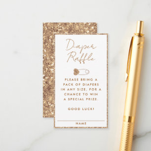 Tarjeta De Recepción Diaper Raffle Ticket Gold Purpurina Baby Shower