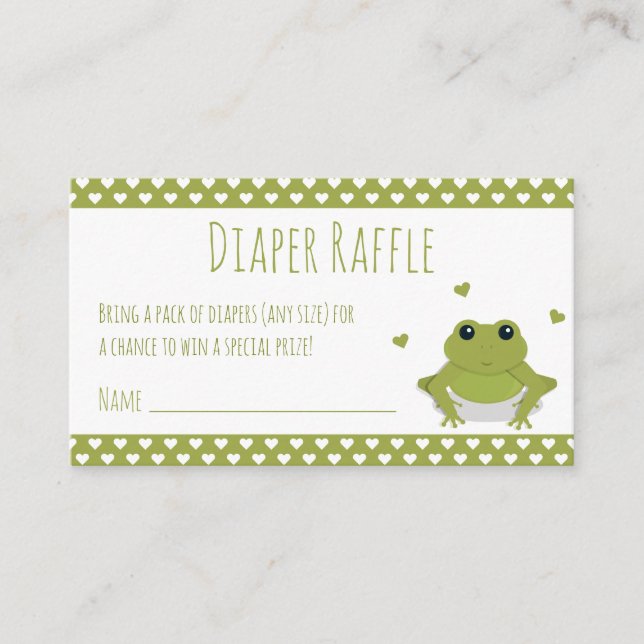 Tarjeta De Recepción Diaper Raffle Ticket Green Frog Hearts Animal (Anverso)