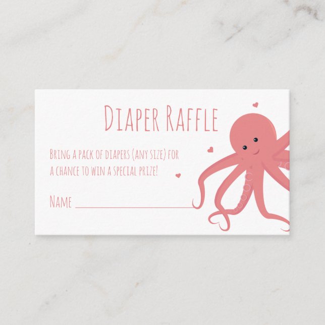 Tarjeta De Recepción Diaper Raffle Ticket Octopus Rosa Hearts Animal (Anverso)