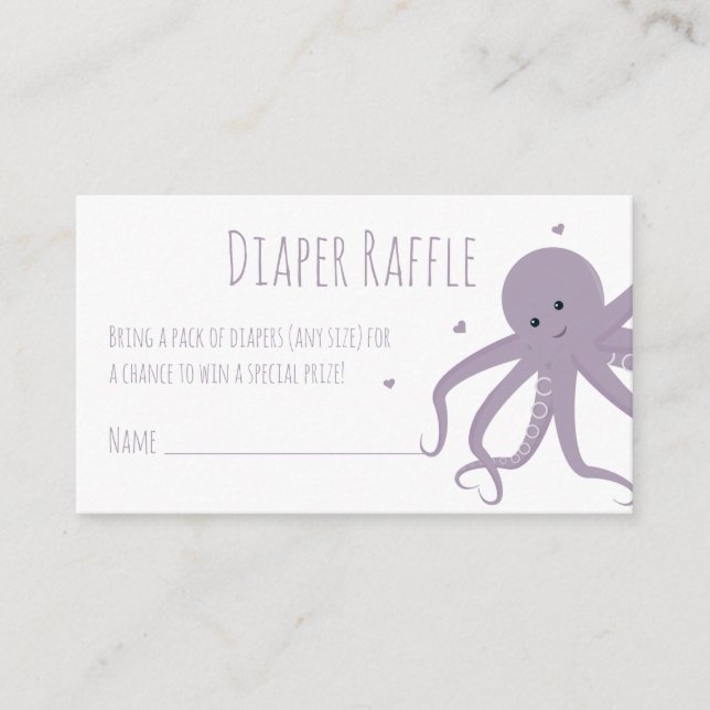 Tarjeta De Recepción Diaper Raffle Ticket Purple Octopus Hearts Animal (Anverso)