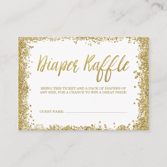 Tarjeta De Recepción Diaper Raffle Ticket Purpurina de oro blanco (Anverso)