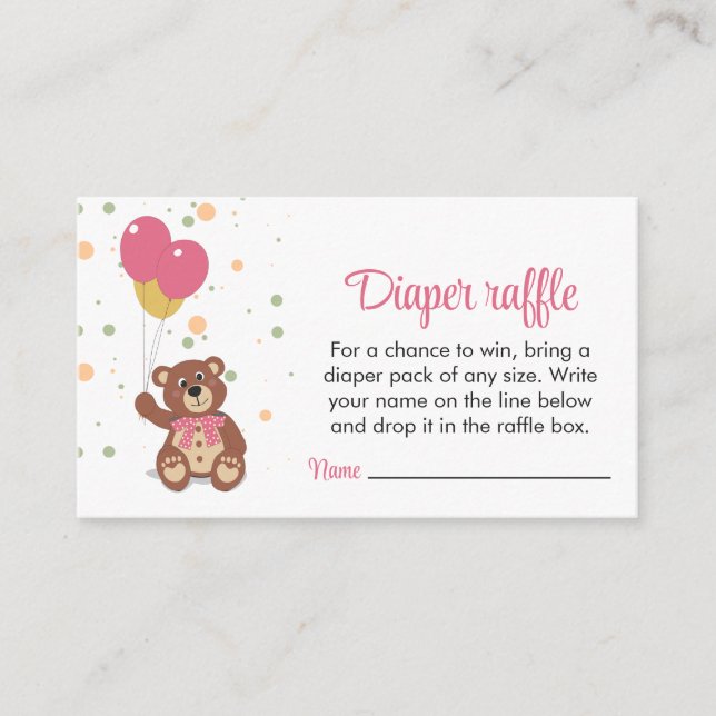 Tarjeta De Recepción Diaper Raffle Ticket Rubor Chica rosa Baby Shower (Anverso)