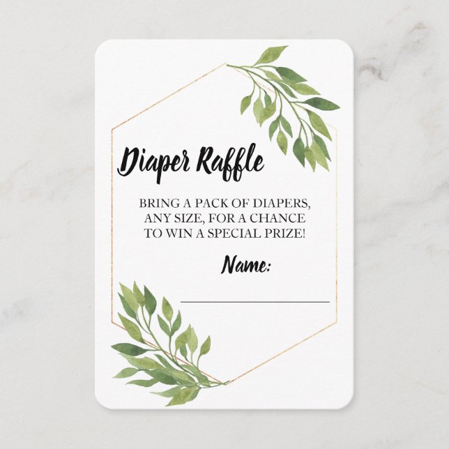 Tarjeta De Recepción Diaper Raffle ticket verde elegante Baby Shower (Anverso)