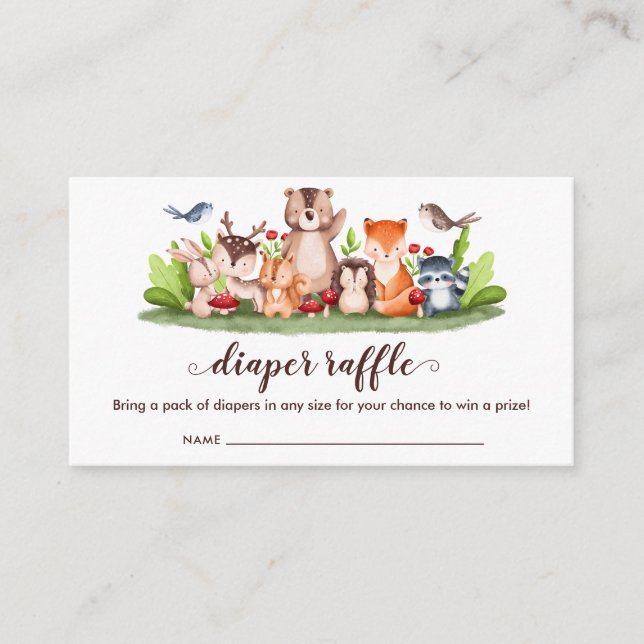 Tarjeta De Recepción Diaper Raffle Tickets Woodland Animals Greeneratio (Anverso)