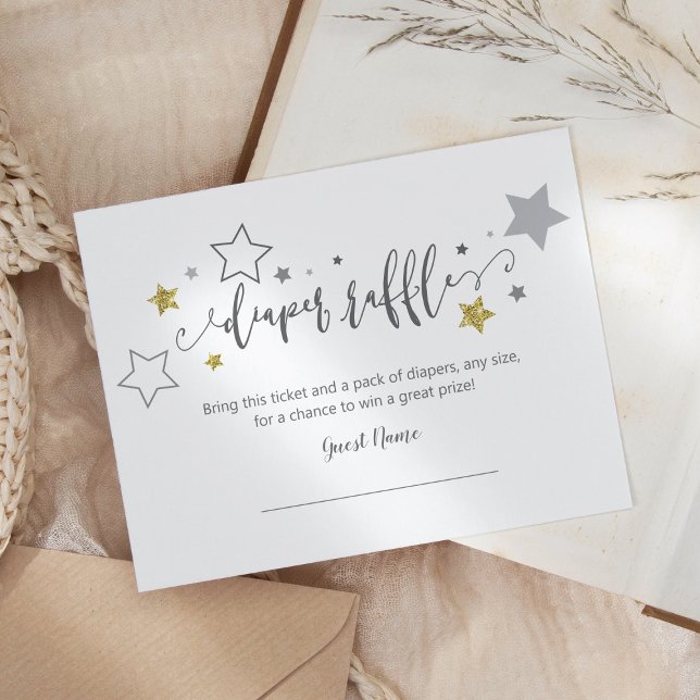 Tarjeta De Recepción Diaper Raffle Twinkle Little Star Gold Gray Shower (Subido por el creador)