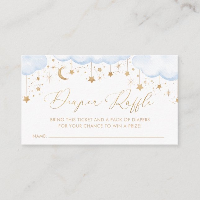 Tarjeta De Recepción Diaper Raffle Twinkle Star Baby Shower Blue (Anverso)