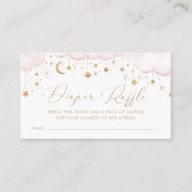 Tarjeta De Recepción Diaper Raffle Twinkle Star Baby Shower Pink (Anverso)