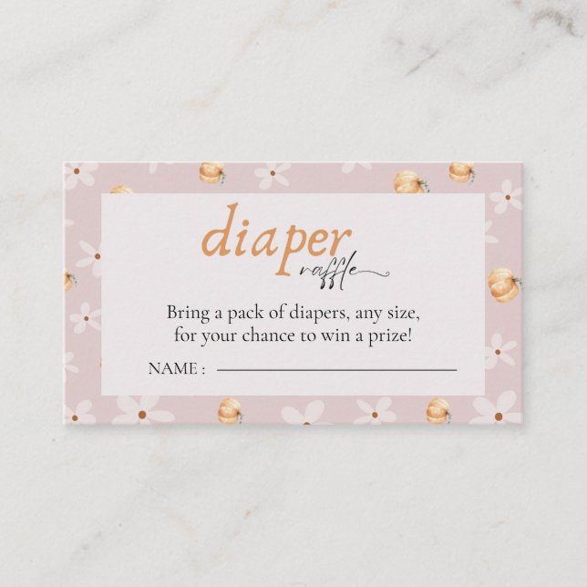 Tarjeta De Recepción Diaper Raffle Un Pequeño Calabaza Cae Baby Shower (Anverso)
