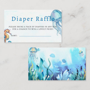 Tarjeta De Recepción Diaper Raffle Under Sea Horse Blue Boy Baby Shower