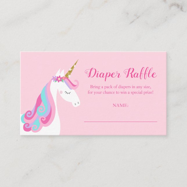 Tarjeta De Recepción Diaper Raffle Unicorn Pink Baby Shower (Anverso)