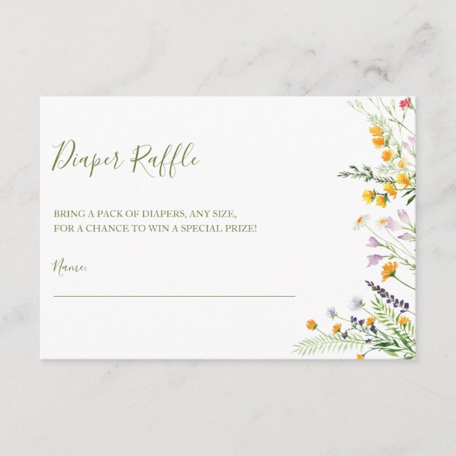 Tarjeta De Recepción Diaper Raffle vale flores silvestres Baby Shower (Anverso)
