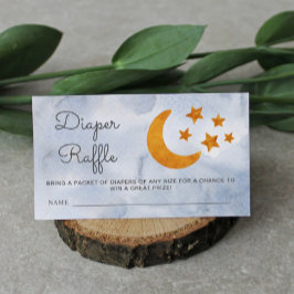Tarjeta De Recepción Diaper Raffle Watercolor Moon & Stars Dusty Blue