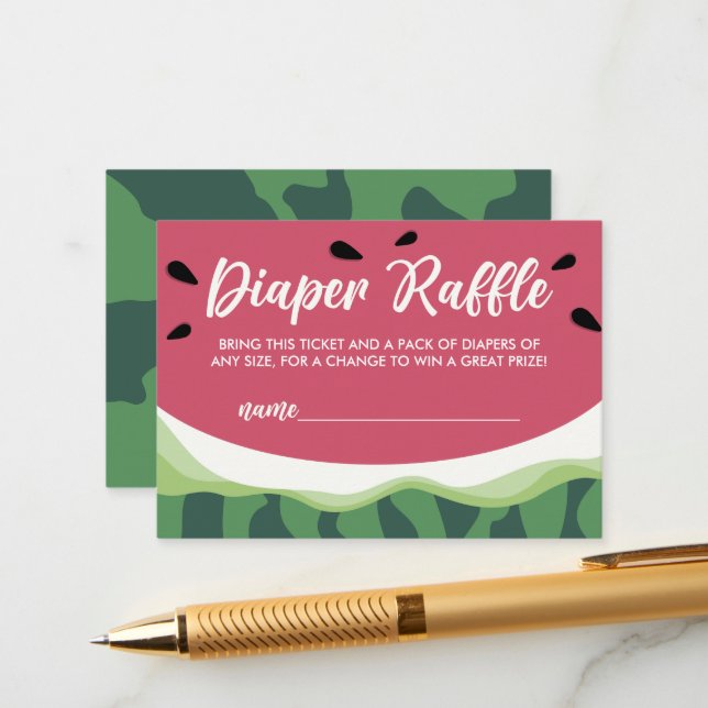 Tarjeta De Recepción Diaper Raffle Watermelon Summer Baby Shower (Anverso/Reverso In Situ)