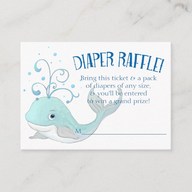 Tarjeta De Recepción Diaper Raffle Whale Baby Shower Little Boy Blue (Anverso)