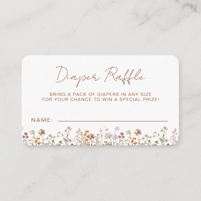 Tarjeta De Recepción Diaper Raffle Wildflower Terracotta Baby Shower (Anverso)