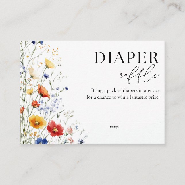 Tarjeta De Recepción Diaper Raffle Wildflowers Baby Shower (Anverso)