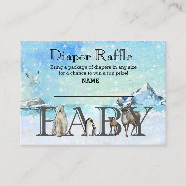 Tarjeta De Recepción Diaper Raffle Winter Arctic Animal Baby Shower (Anverso)