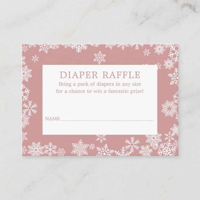 Tarjeta De Recepción Diaper Raffle Winter Baby Shower Dusty Rose Pink  (Anverso)