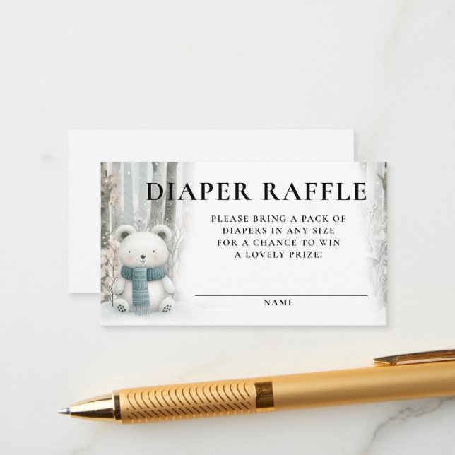 Tarjeta De Recepción Diaper Raffle Winter Snow Woodlands Baby Shower (Anverso/Reverso In Situ)