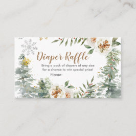Tarjeta De Recepción Diaper Raffle Winter White Floral Pine Trees