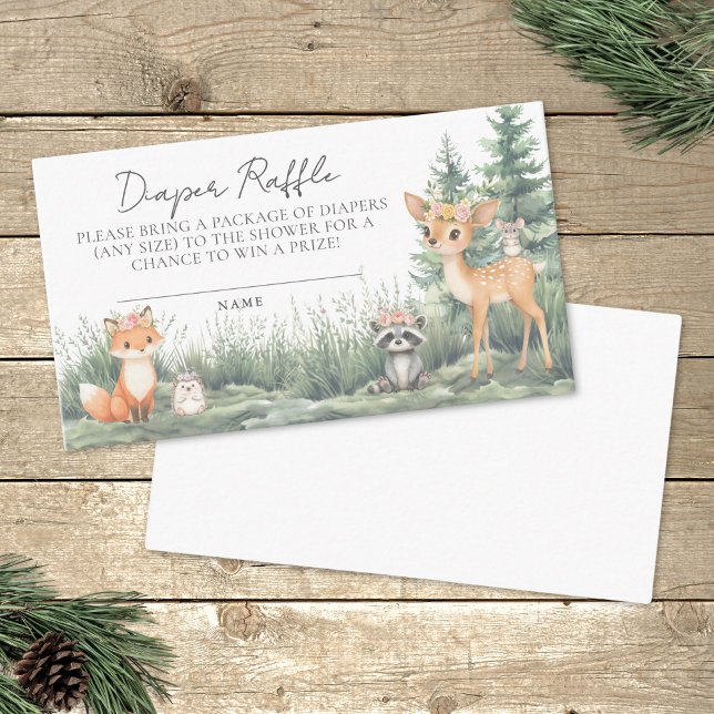 Tarjeta De Recepción Diaper Raffle Woodland Forest Animals Baby Shower (Diaper Raffle Woodland Forest Animals Baby Shower Enclosure Card)